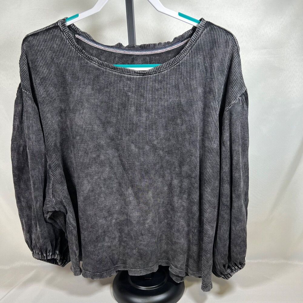 Pilcro Anthropologie Black Grunge Waffle Knit Long Sleeve Goth Top Size 1X